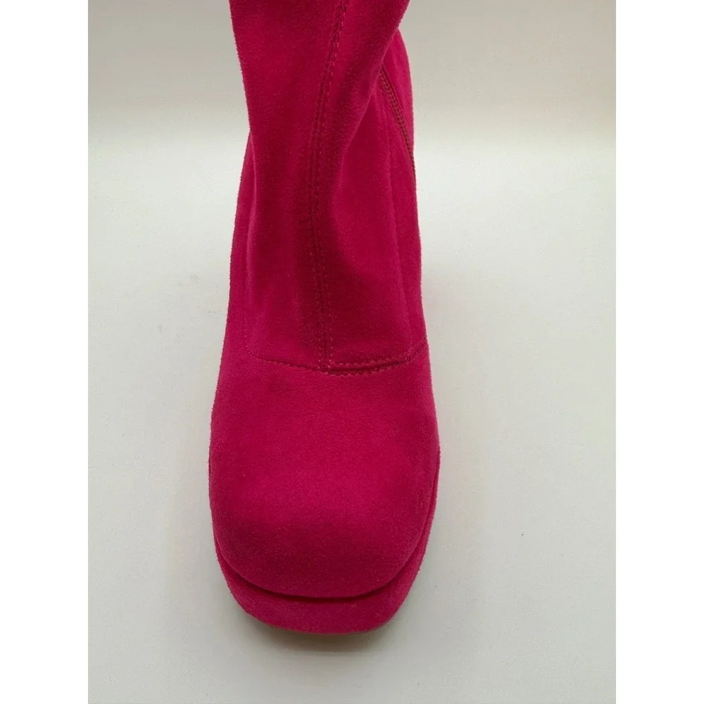 SODA‎ Hot Pink Suede Platform Chunky Heel Over The Knee Boots Womens Size 7 1/2